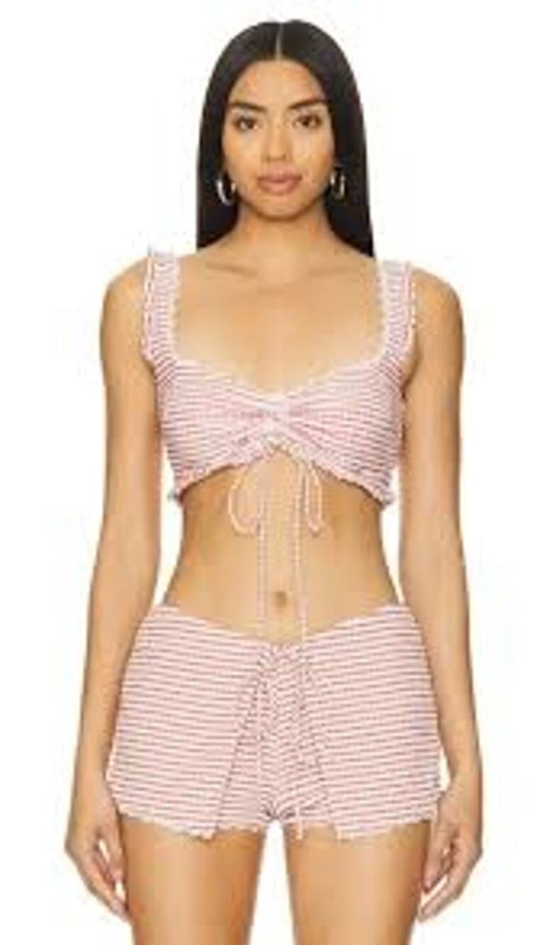 LOBA NWT Striped Ruched Bustier Crop Top Tie Strap Size M Revolve